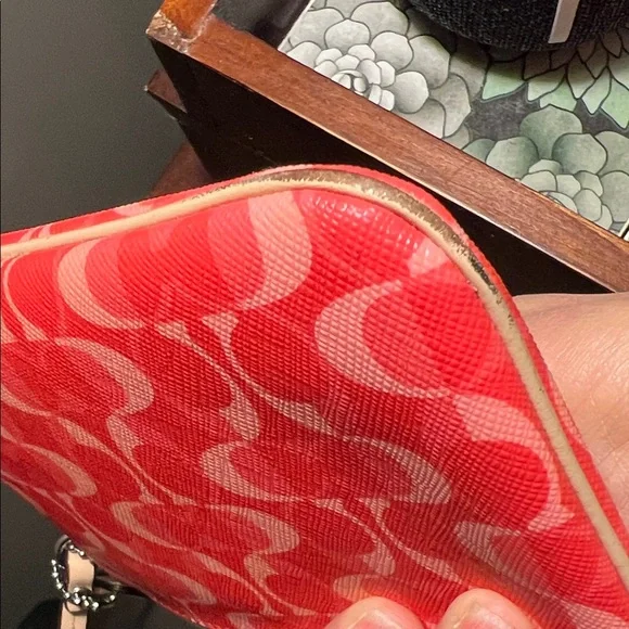 Coach Red & Light Pink Signature Wristlet - Picture 9 of 11